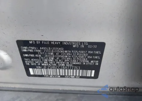 2010 Subaru Forester 2.5X Premium z USA, uszkodzony, nr VIN JF2SH6CC2AH777763